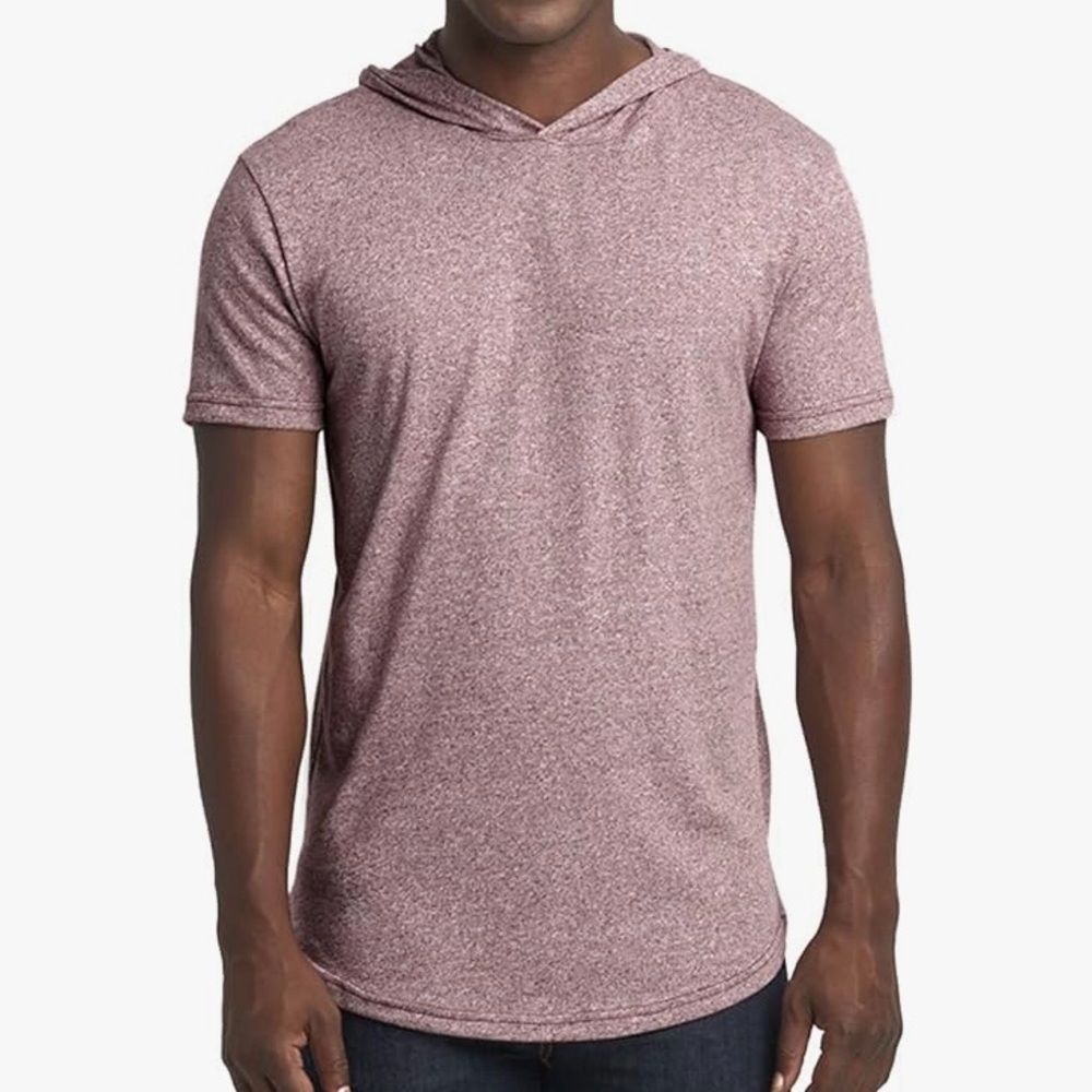 Size L Next Level Apparel Unisex Heathered Maroon Short Sleeve Hoodie T NEW